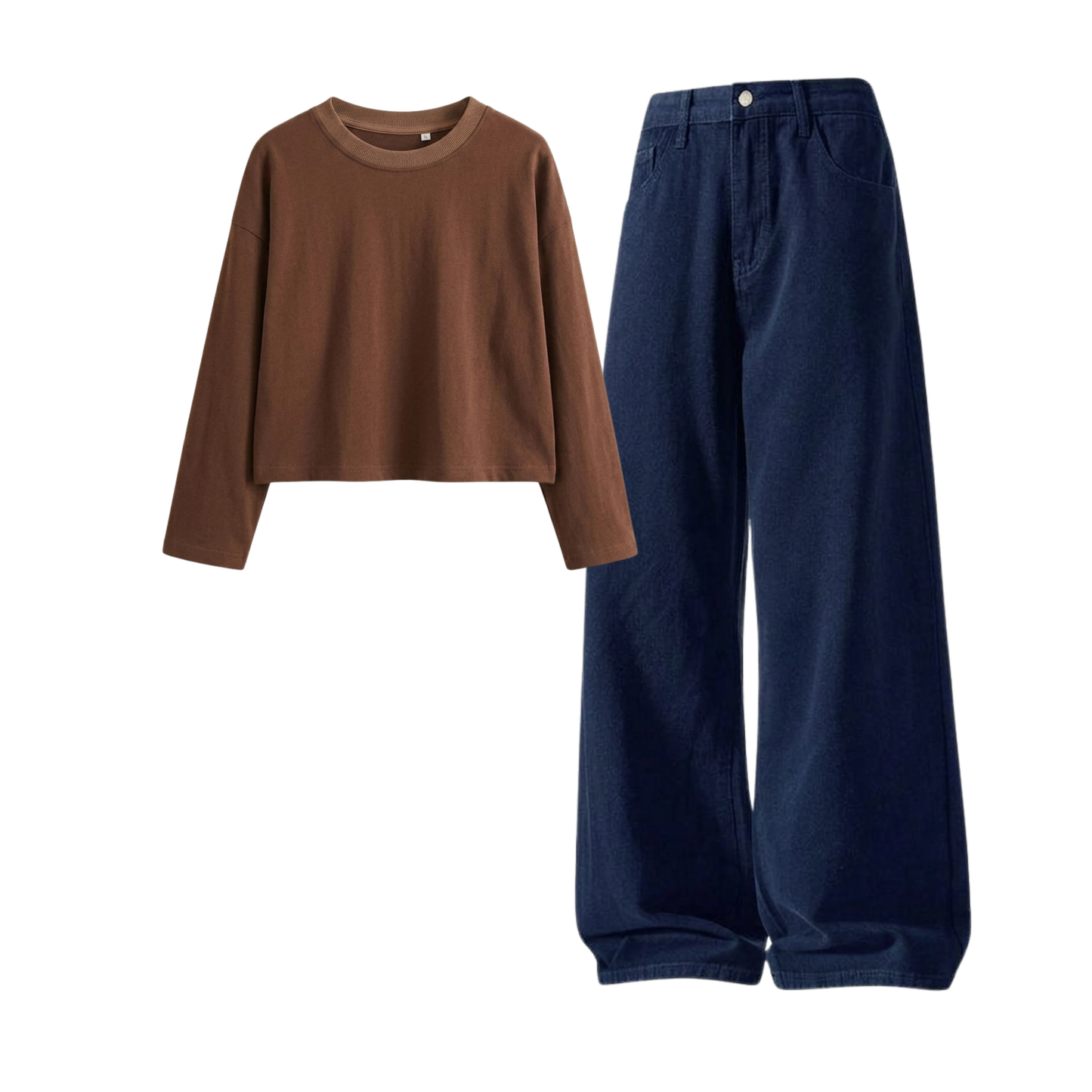 Darkblue Wide-Leg Baggy Jeans With Crop Full Sleeves T-Shirt