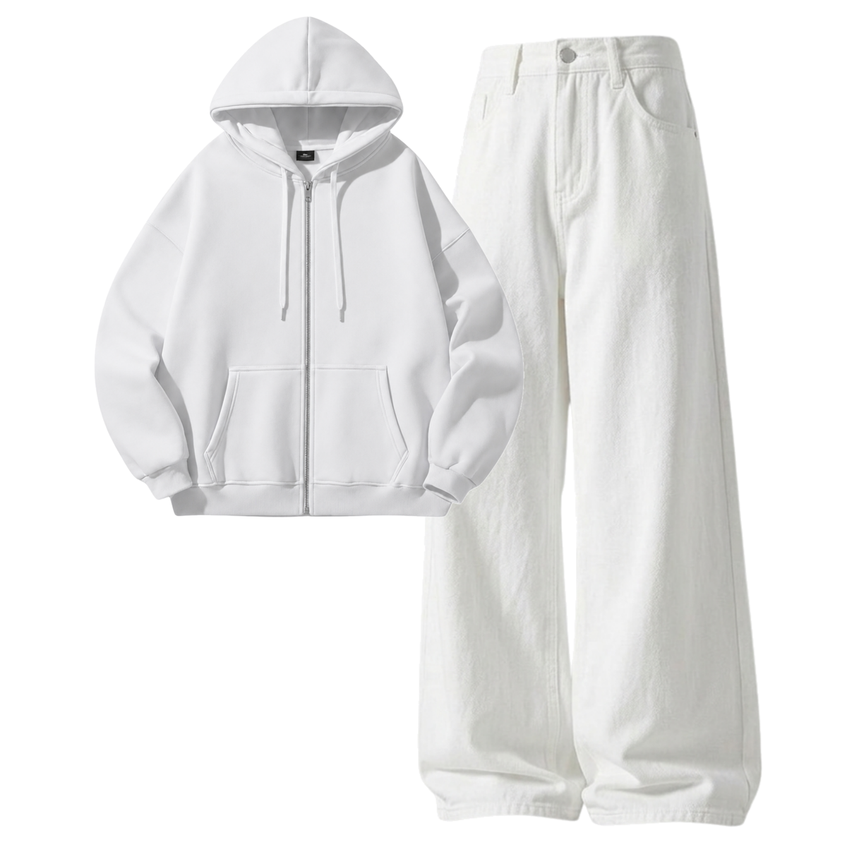 White Baggy Jeans With Zipper