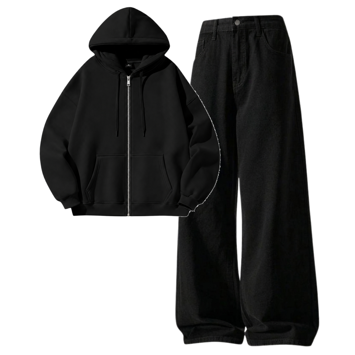 Black Baggy Jeans With Zipper