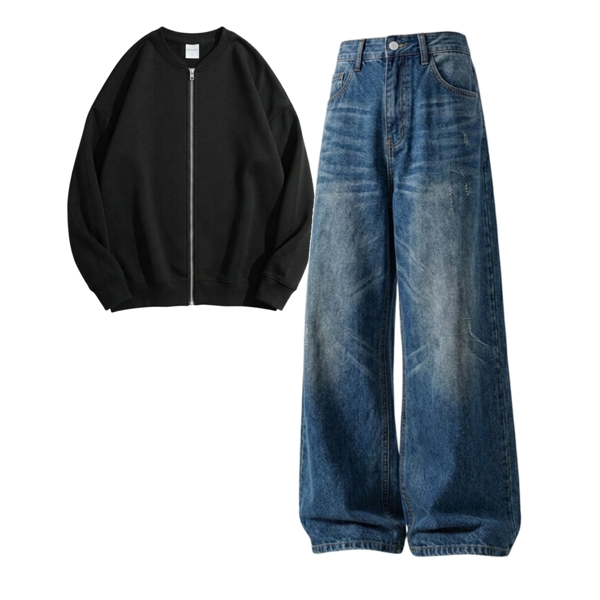 Navyblue Vintage Baggy Jeans With Zweat