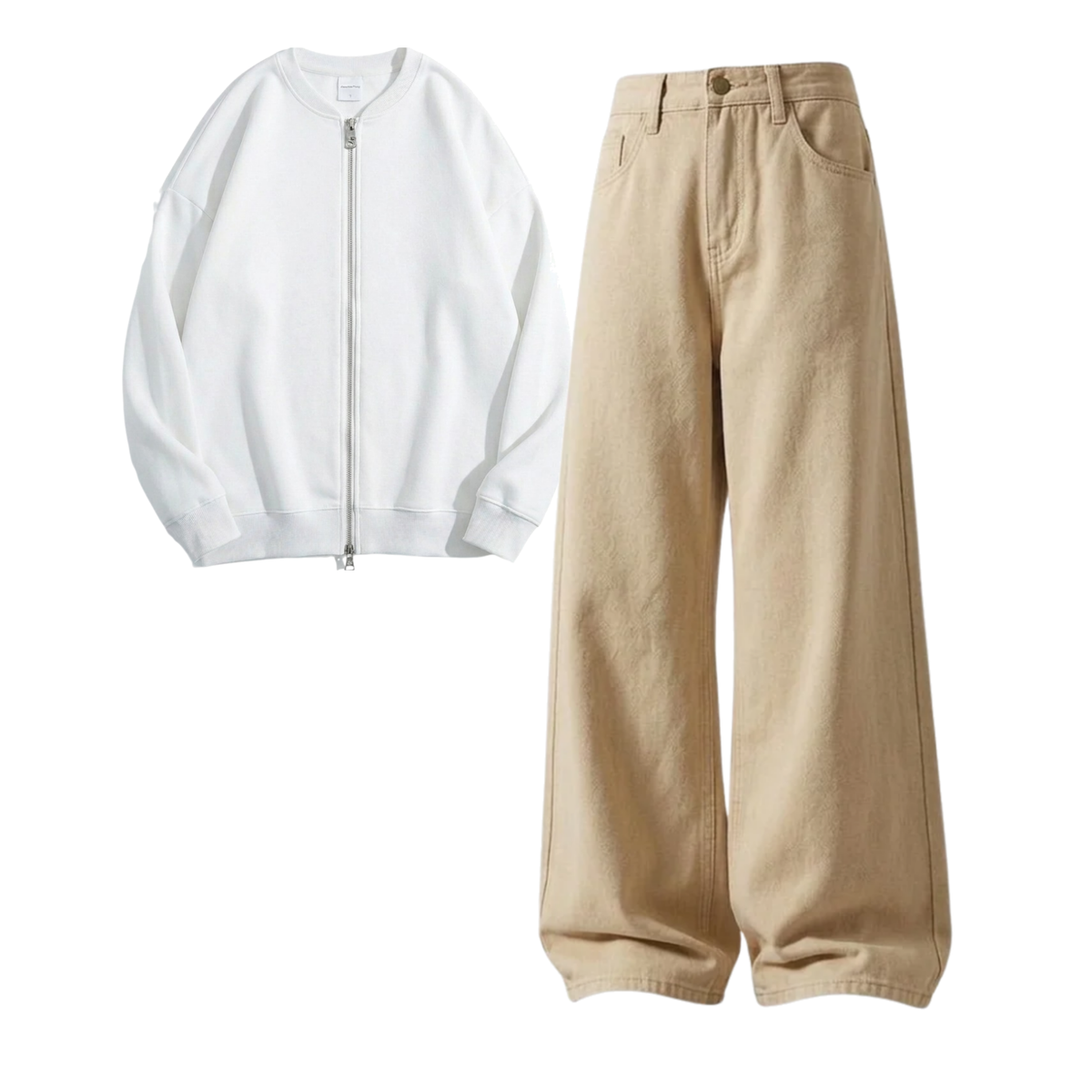 Beige Baggy Jeans With Zweat