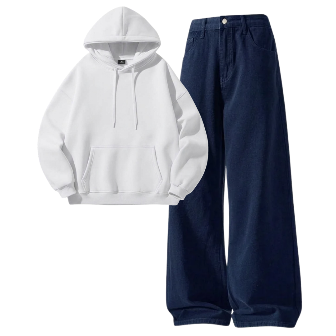 Navyblue Baggy Jeans With Hoodie