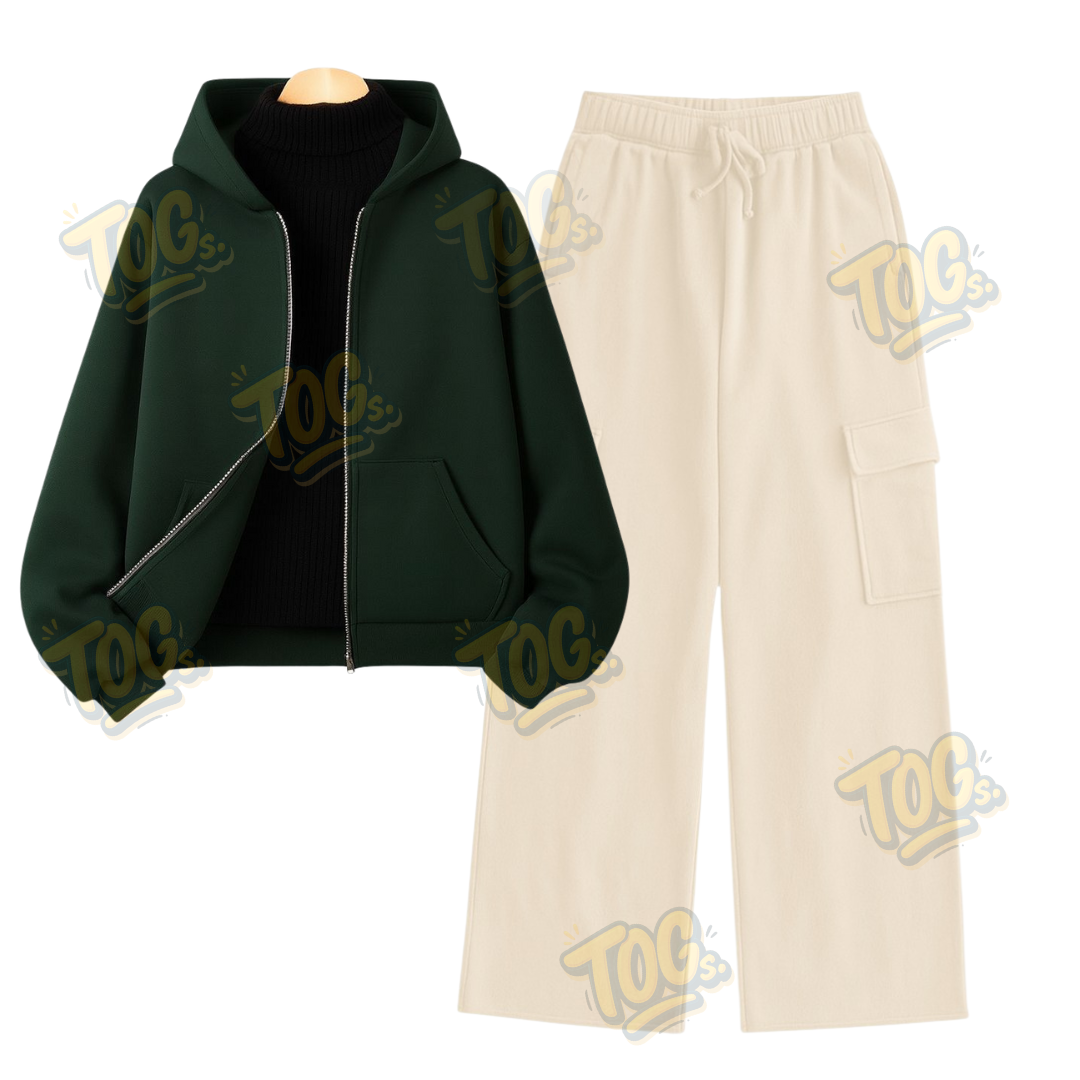 Straight Leg Cargo With Dark Green Zipper & Black Highneck