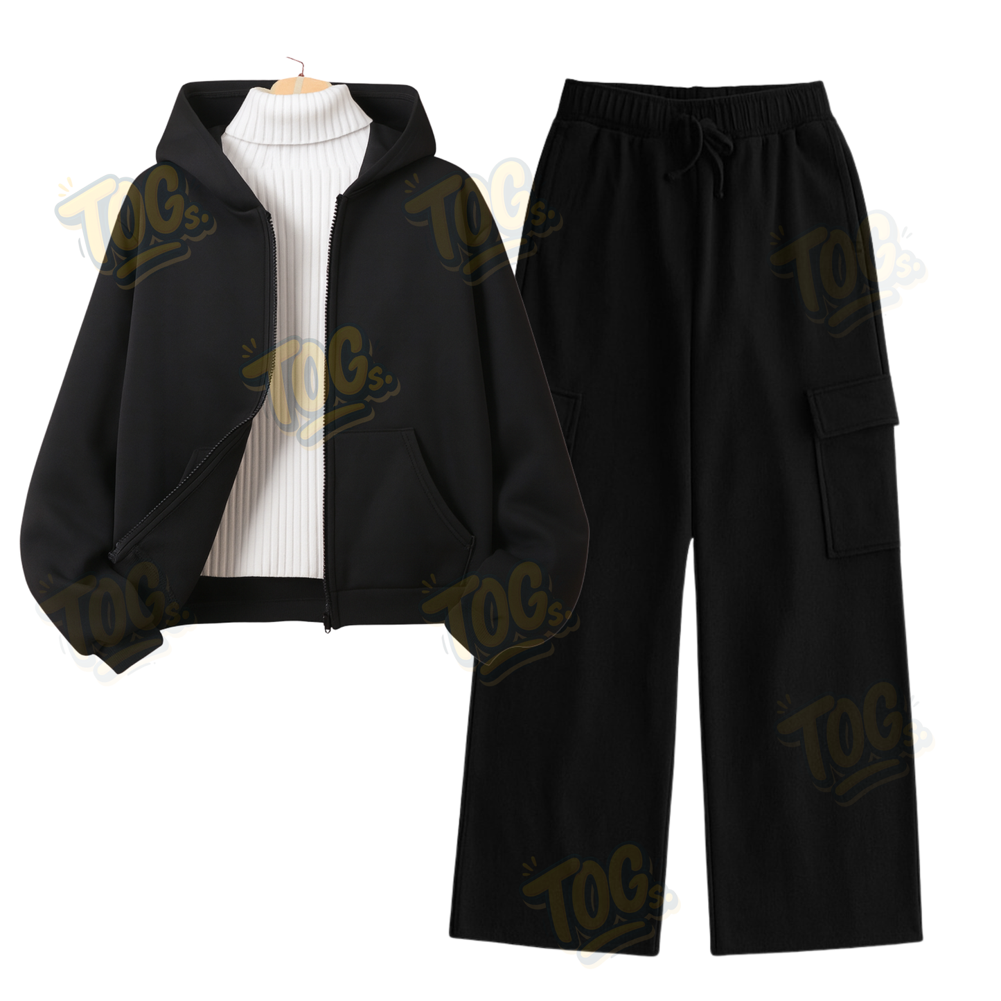 Straight Leg Cargo With Black Zipper & White Highneck