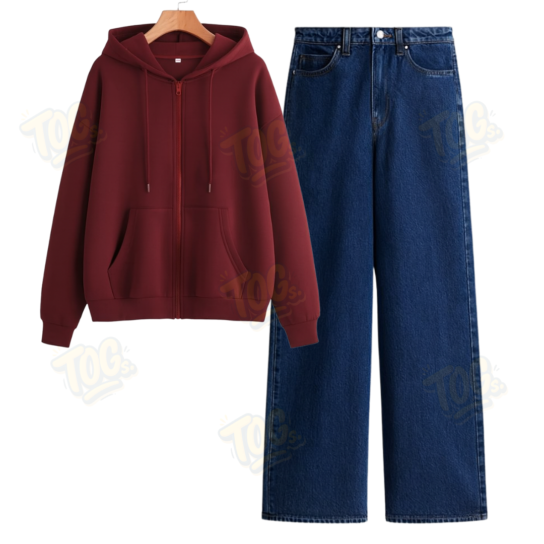 Dark blue Wide Leg Jeans With Oversized Zipper