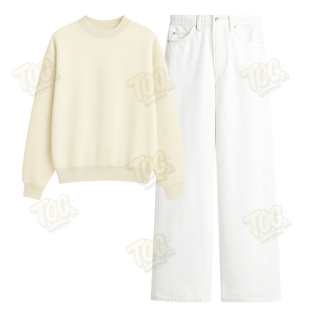 White Wide Leg Jeans With Oversized Sweatshirt