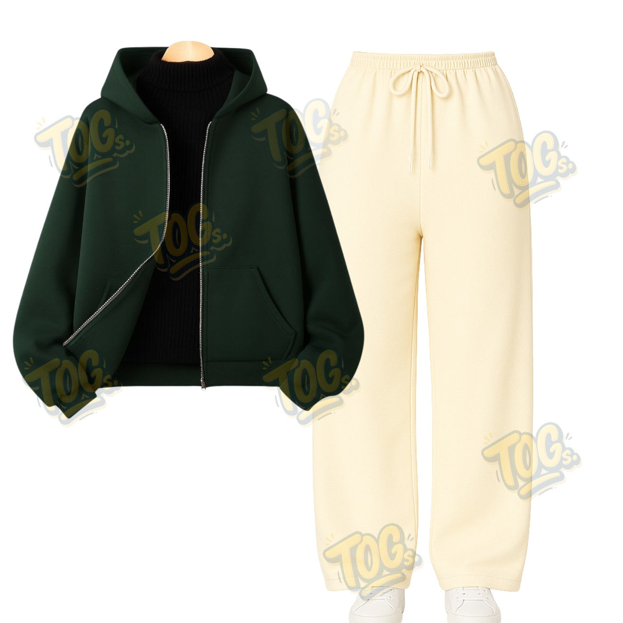 Straight Leg Trouser With DarkGreen Zipper & Black Highneck