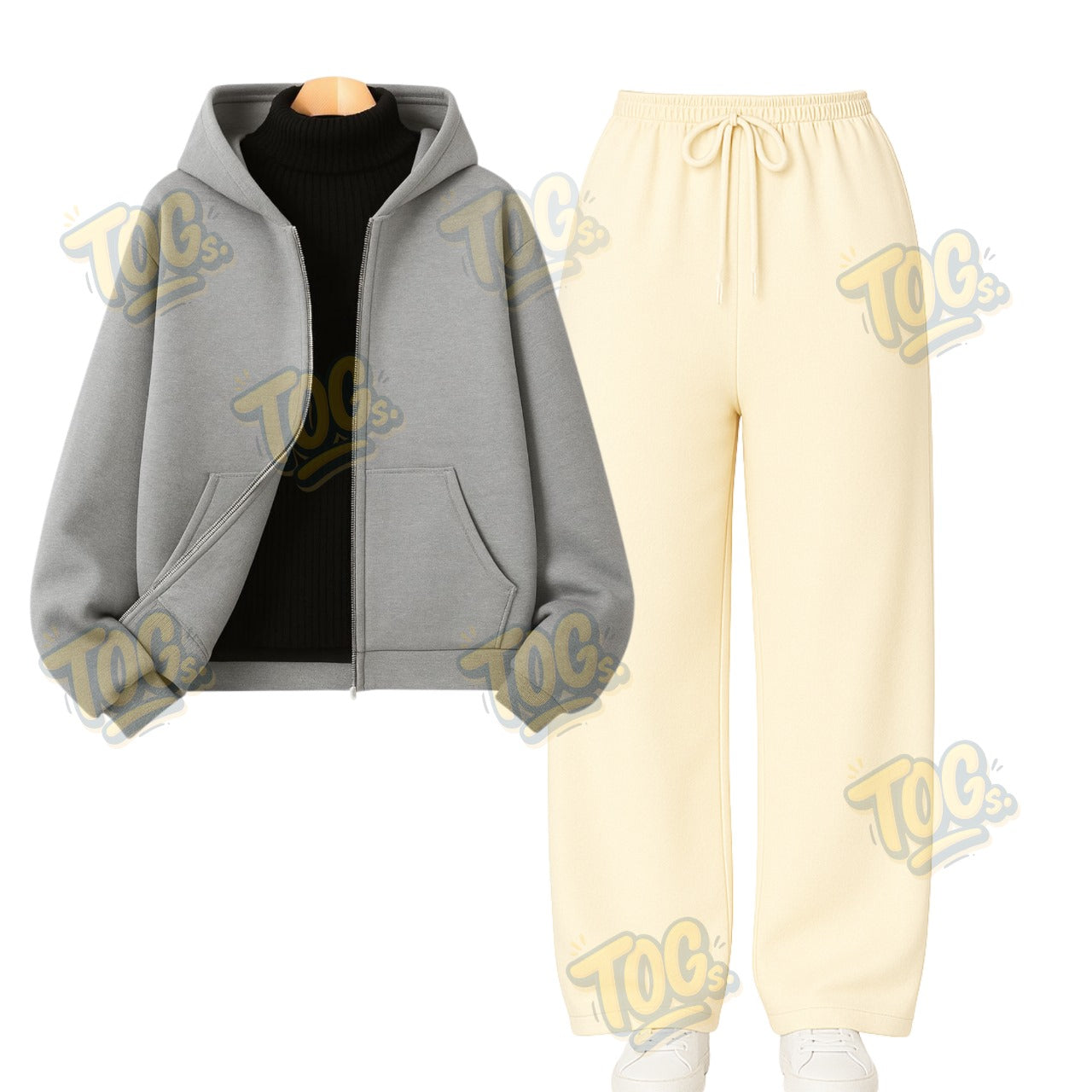 Straight Leg Trouser With LightGrey Zipper & Black Highneck