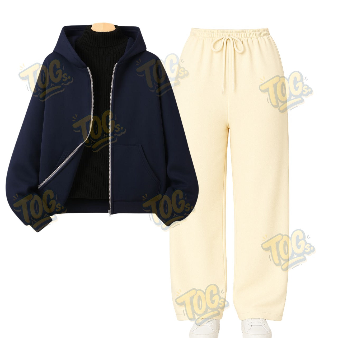 Straight Leg Trouser With NavyBlue Zipper & Black Highneck