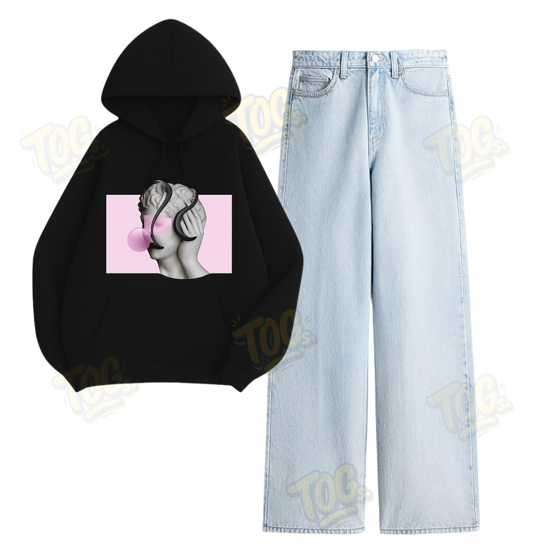Baggy Jeans With Statue Of Chilling Hoodie