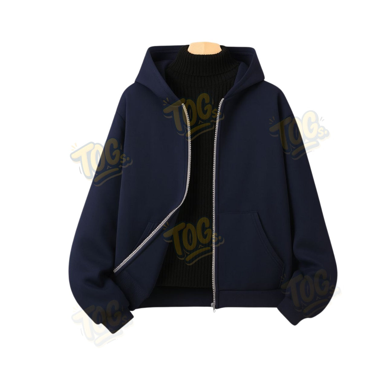 Navy Blue Zipper With Highneck