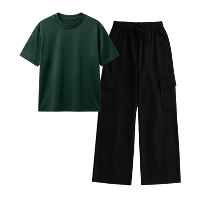 Black Wide-Leg Cargo With Regular T-Shirt