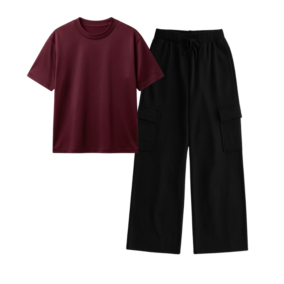 Black Wide-Leg Cargo With Regular T-Shirt