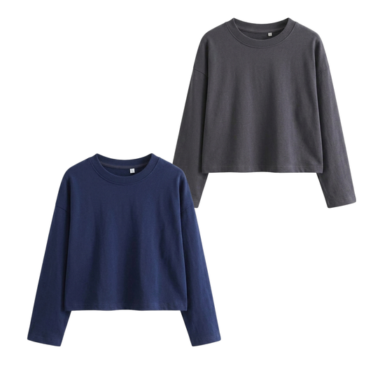 Pack Of 2 Crop Full Sleeves T-Shirt