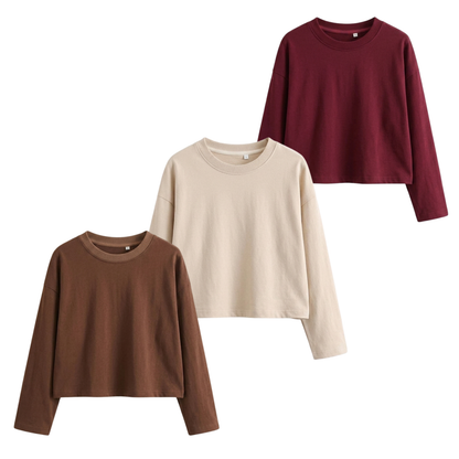 Pack Of 3 Crop Full Sleeves T-Shirt