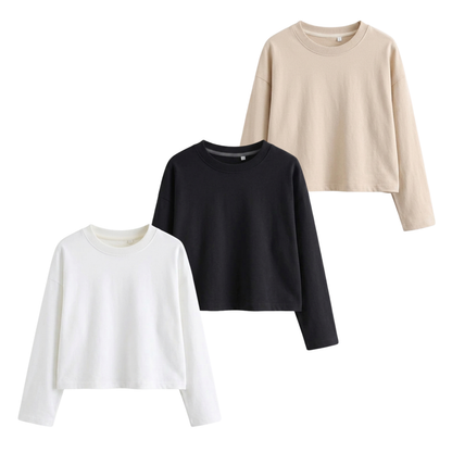 Pack Of 3 Crop Full Sleeves T-Shirt
