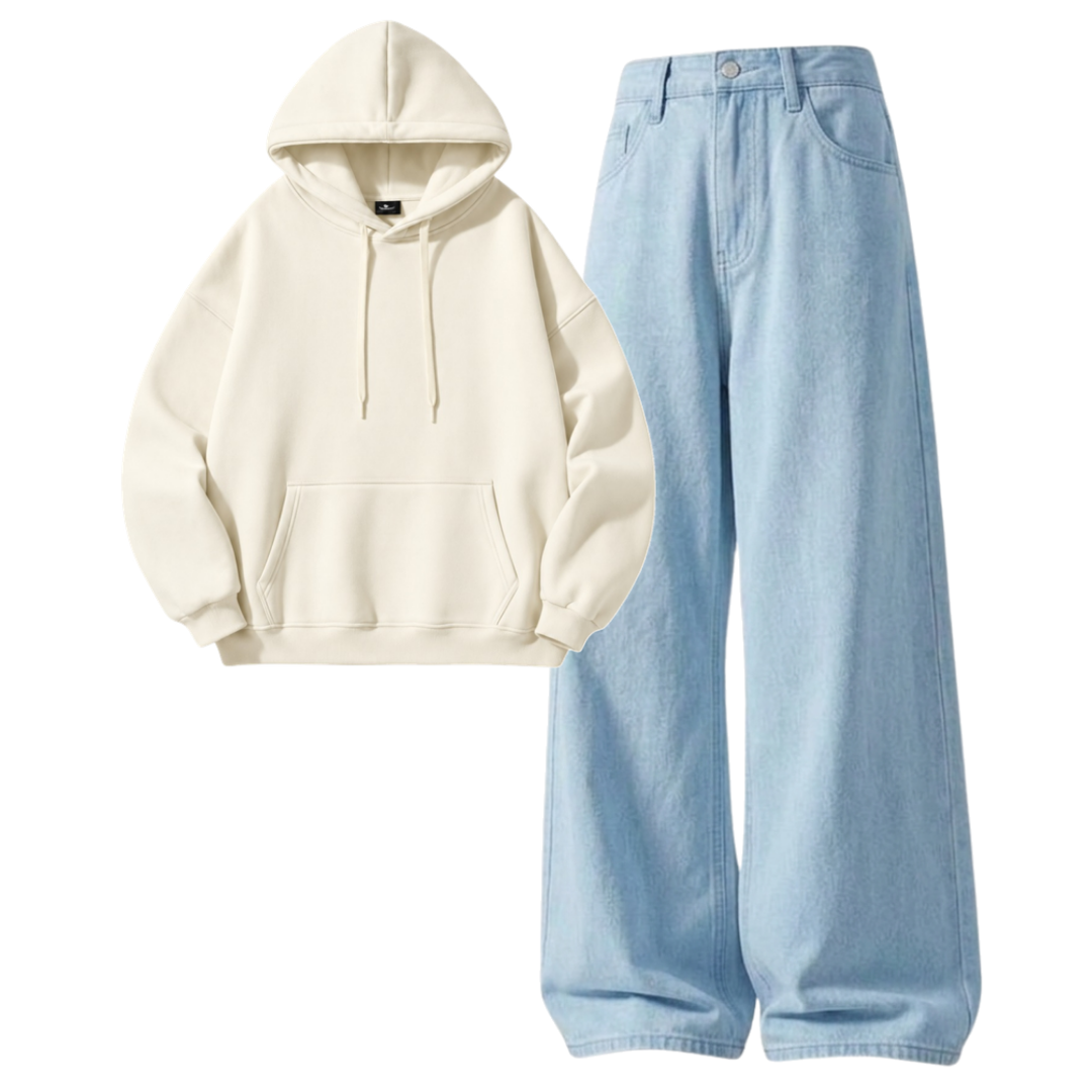 Iceblue Baggy Jeans With Hoodie