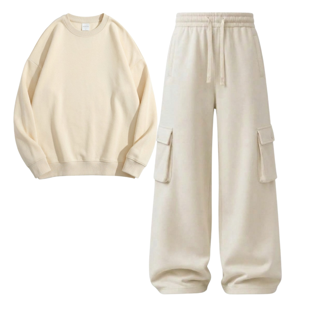 Cream Cargo With Sweatshirt