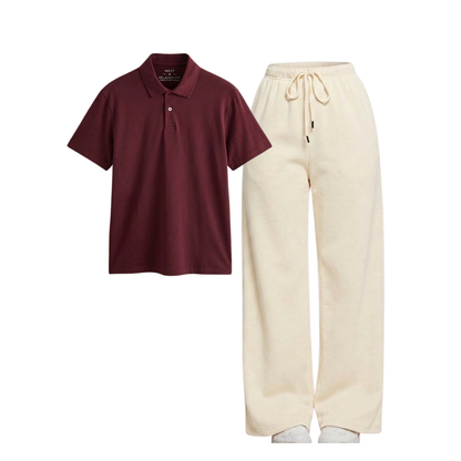 Beige Wide-Leg Trouser With Polo