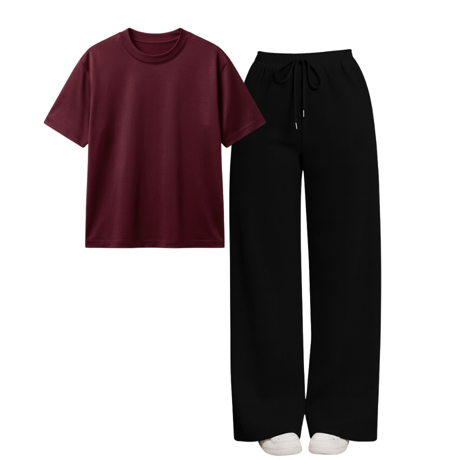 Black Wide-Leg Trouser With Regular T-Shirt