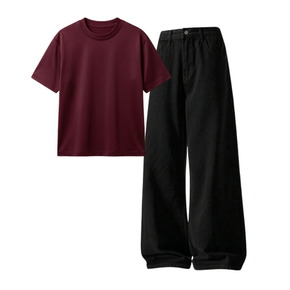 Black Wide-Leg Baggy Jeans With Regular T-Shirt