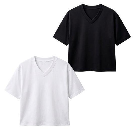 Pack Of 2 Crop V-Neck T-Shirt