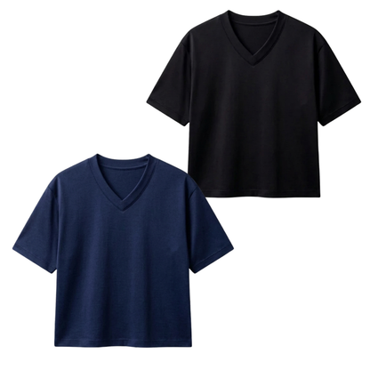 Pack Of 2 Crop V-Neck T-Shirt