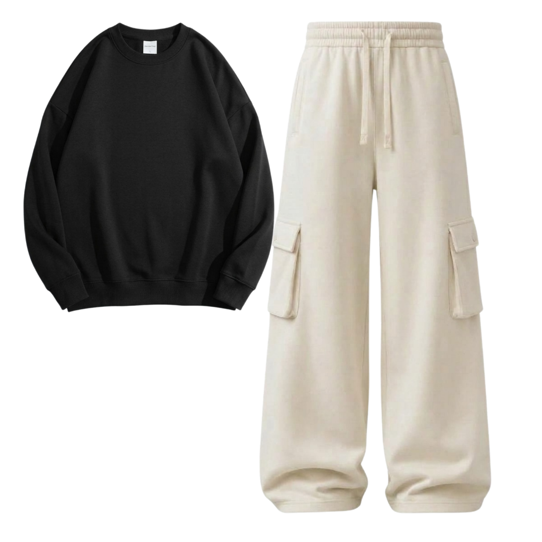 Cream Cargo With Sweatshirt