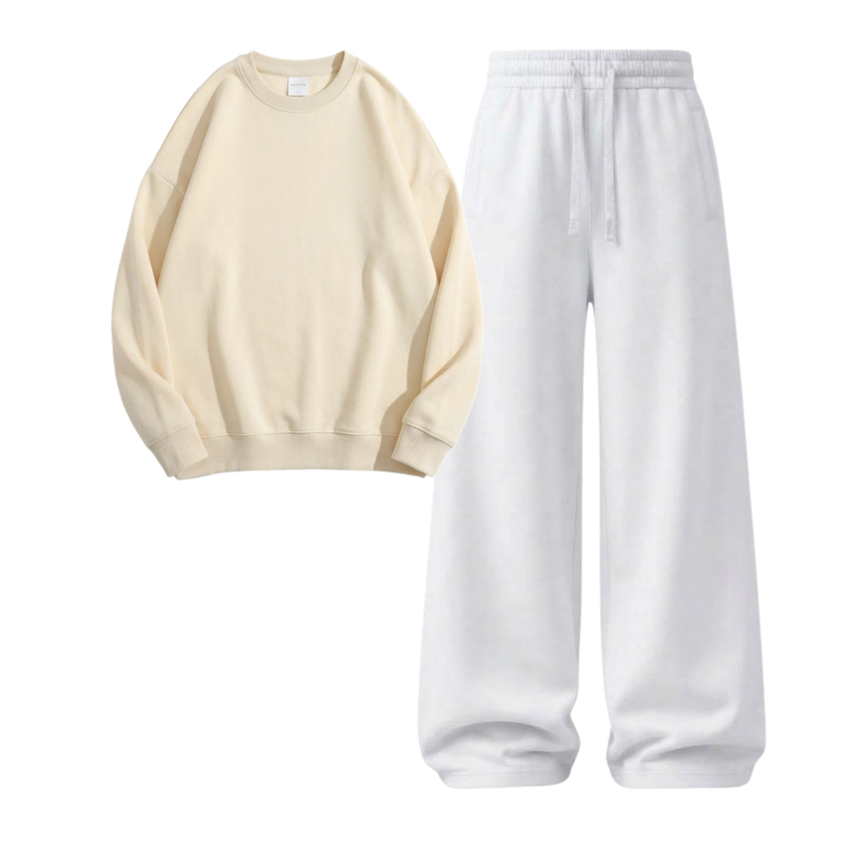 White Wide-Leg Trouser With Sweatshirt