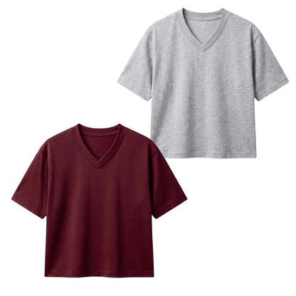 Pack Of 2 Crop V-Neck T-Shirt