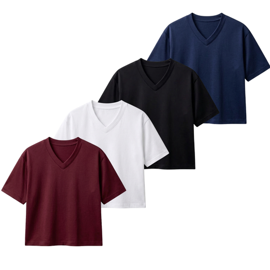 Pack Of 4 Crop V-Neck T-Shirt