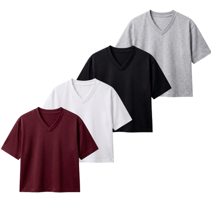 Pack Of 4 Crop V-Neck T-Shirt