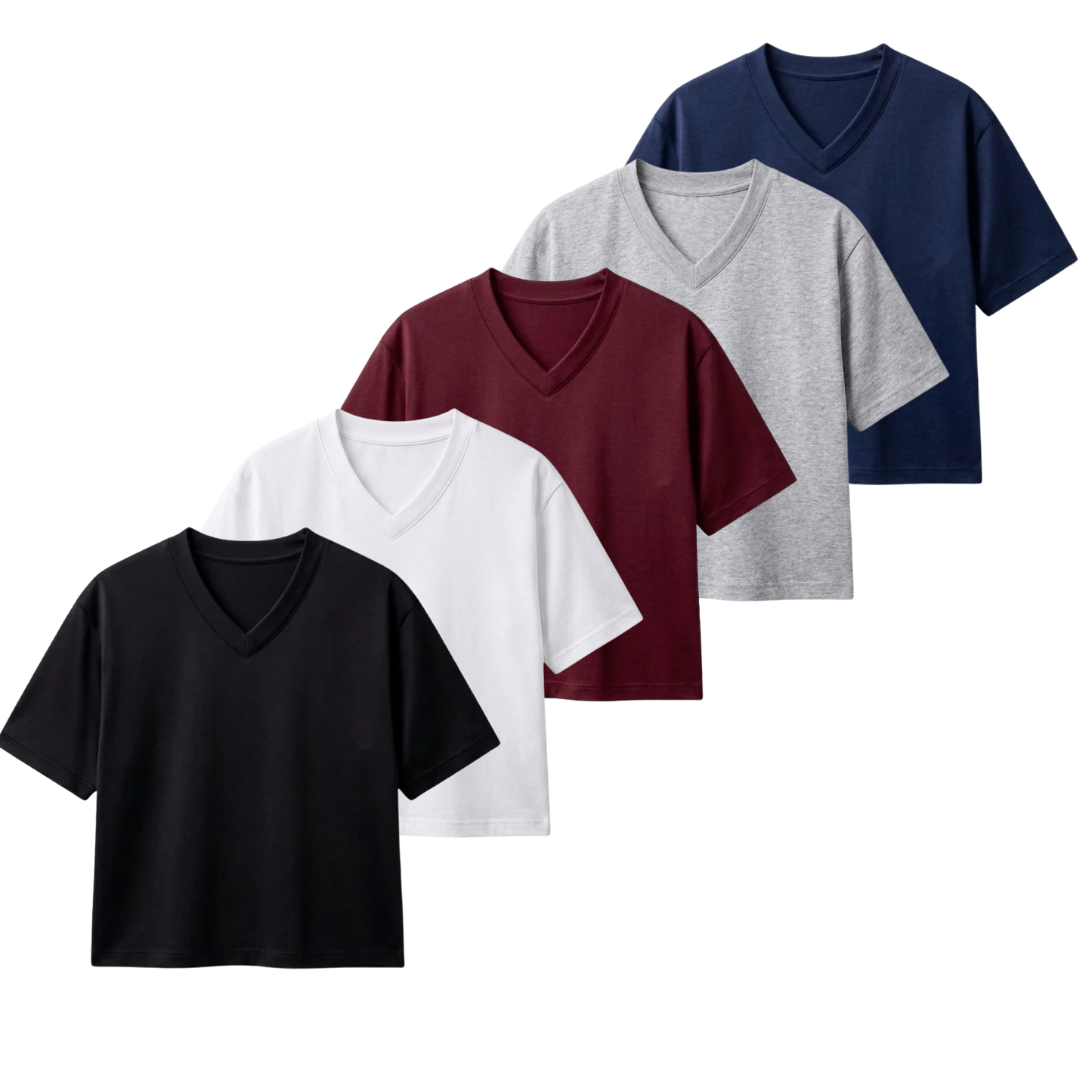 Pack Of 5 Crop V-Neck T-Shirt