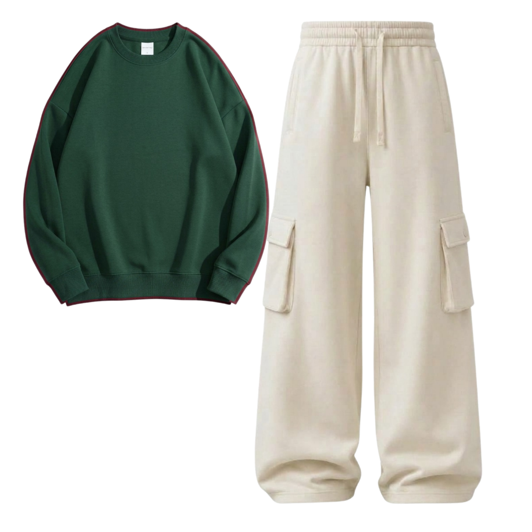 Cream Cargo With Sweatshirt