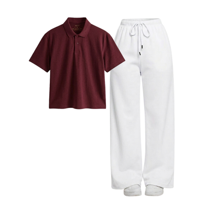 White Wide-Leg Trouser With Crop Polo