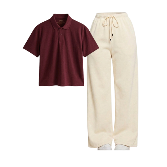 Beige Wide-Leg Trouser With Crop Polo