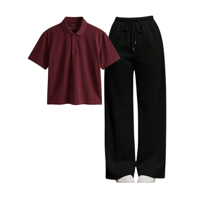 Black Wide-Leg Trouser With Crop Polo