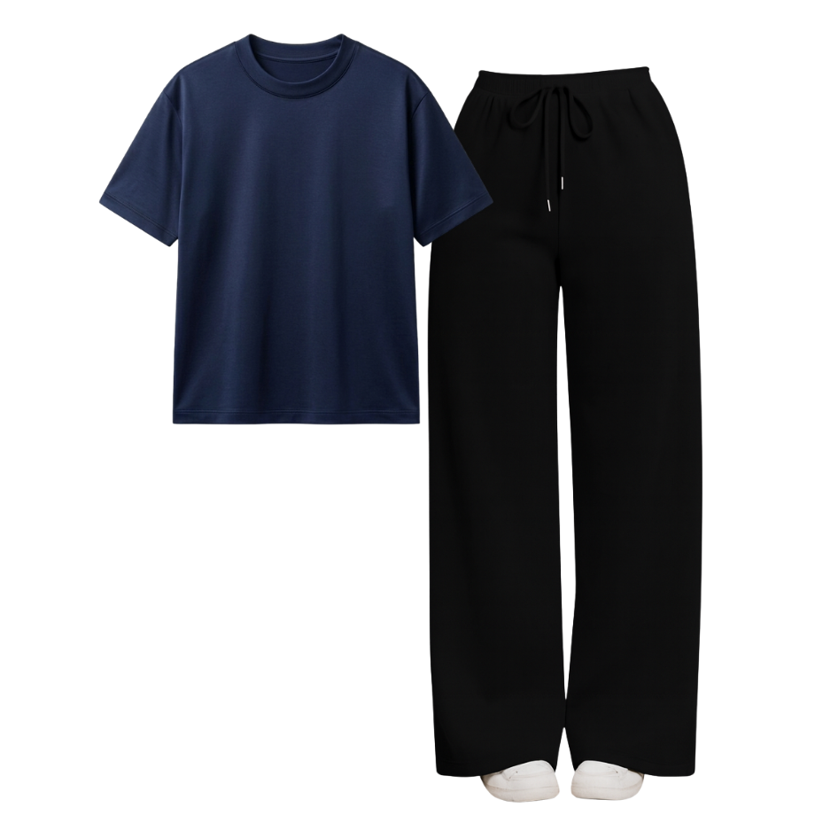 Black Wide-Leg Trouser With Regular T-Shirt