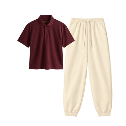 Cream Sweatpant With Crop Polo