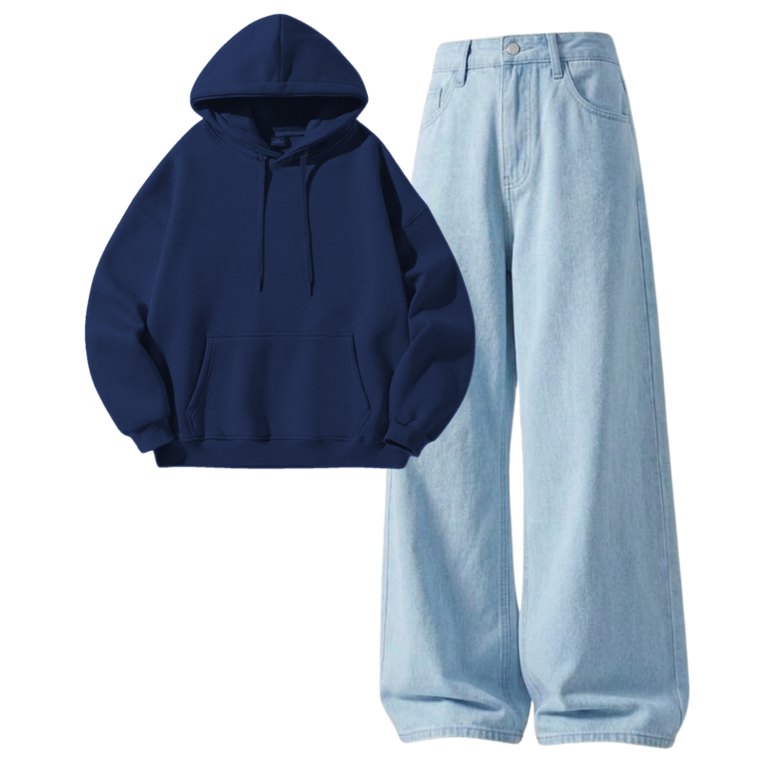 Iceblue Baggy Jeans With Hoodie