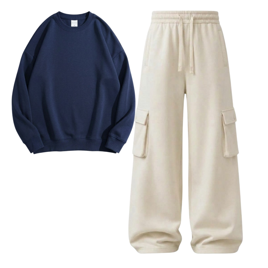 Cream Cargo With Sweatshirt