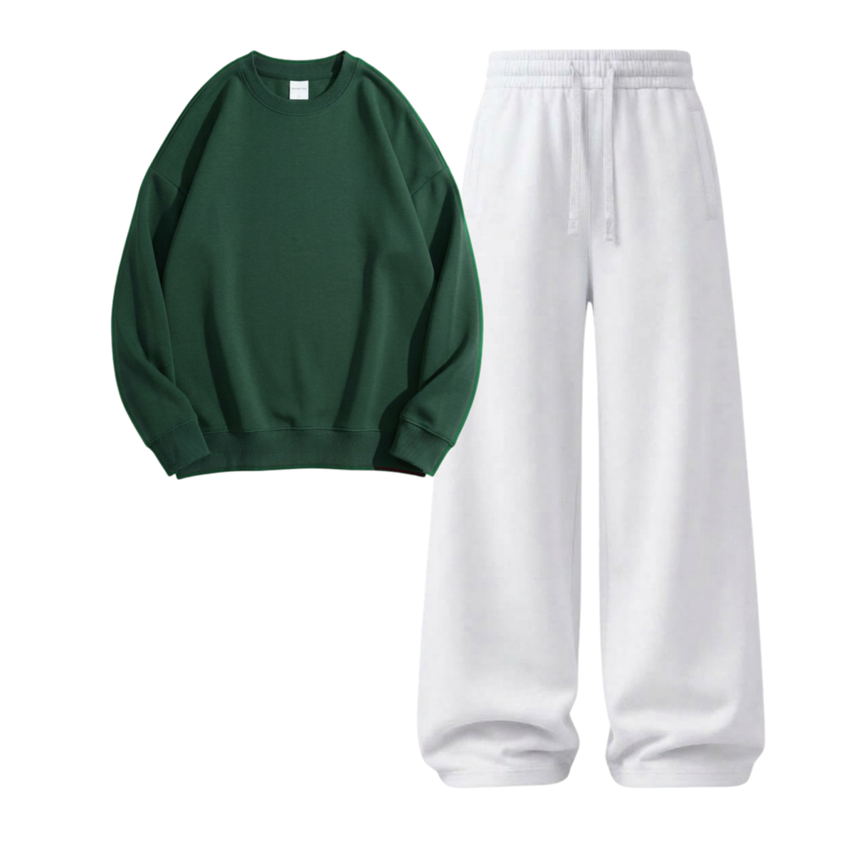 White Wide-Leg Trouser With Sweatshirt