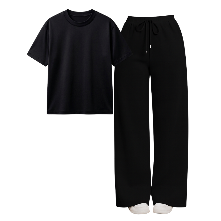 Black Wide-Leg Trouser With Regular T-Shirt