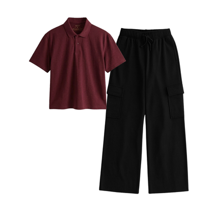 Black Wide-Leg Cargo With Crop Polo