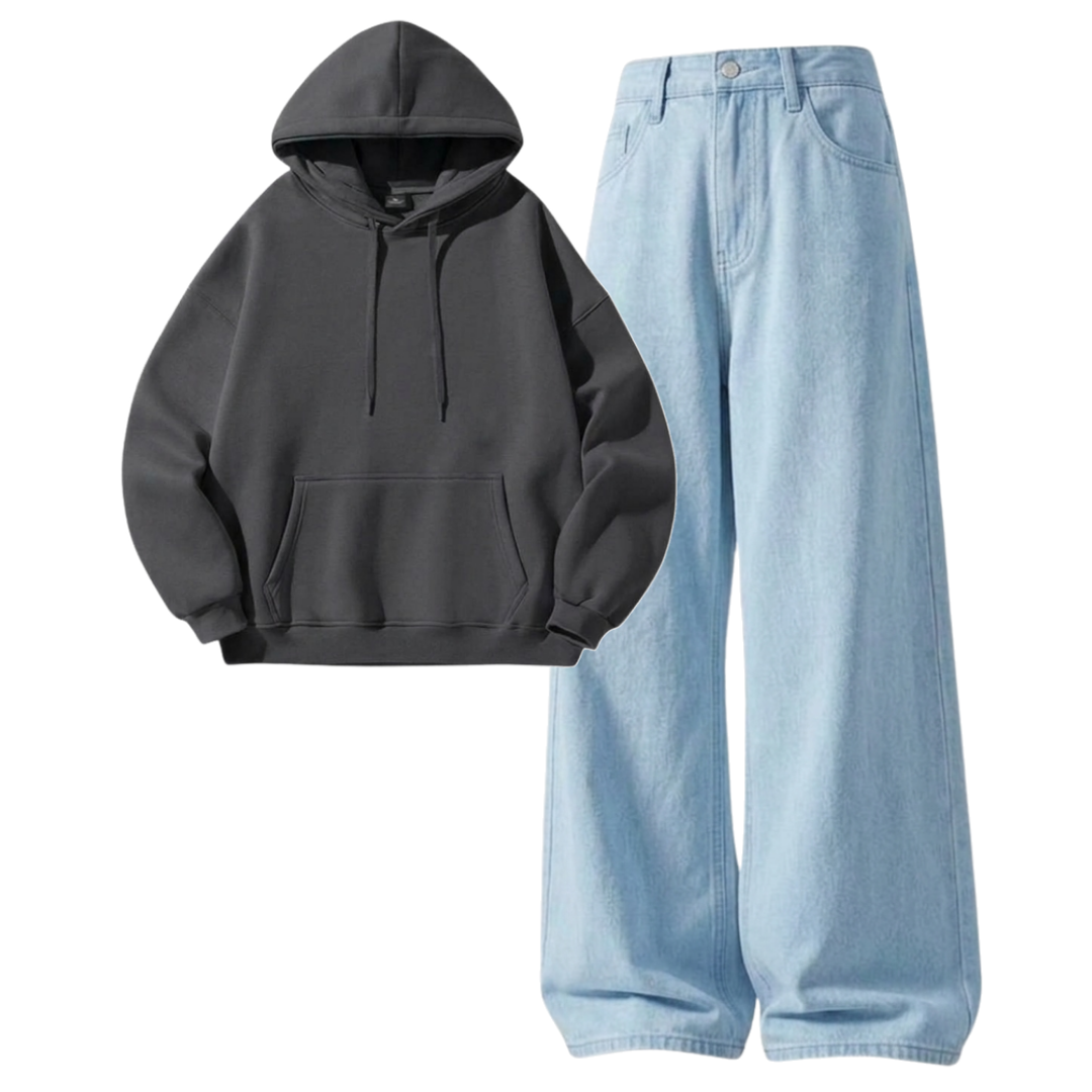 Iceblue Baggy Jeans With Hoodie