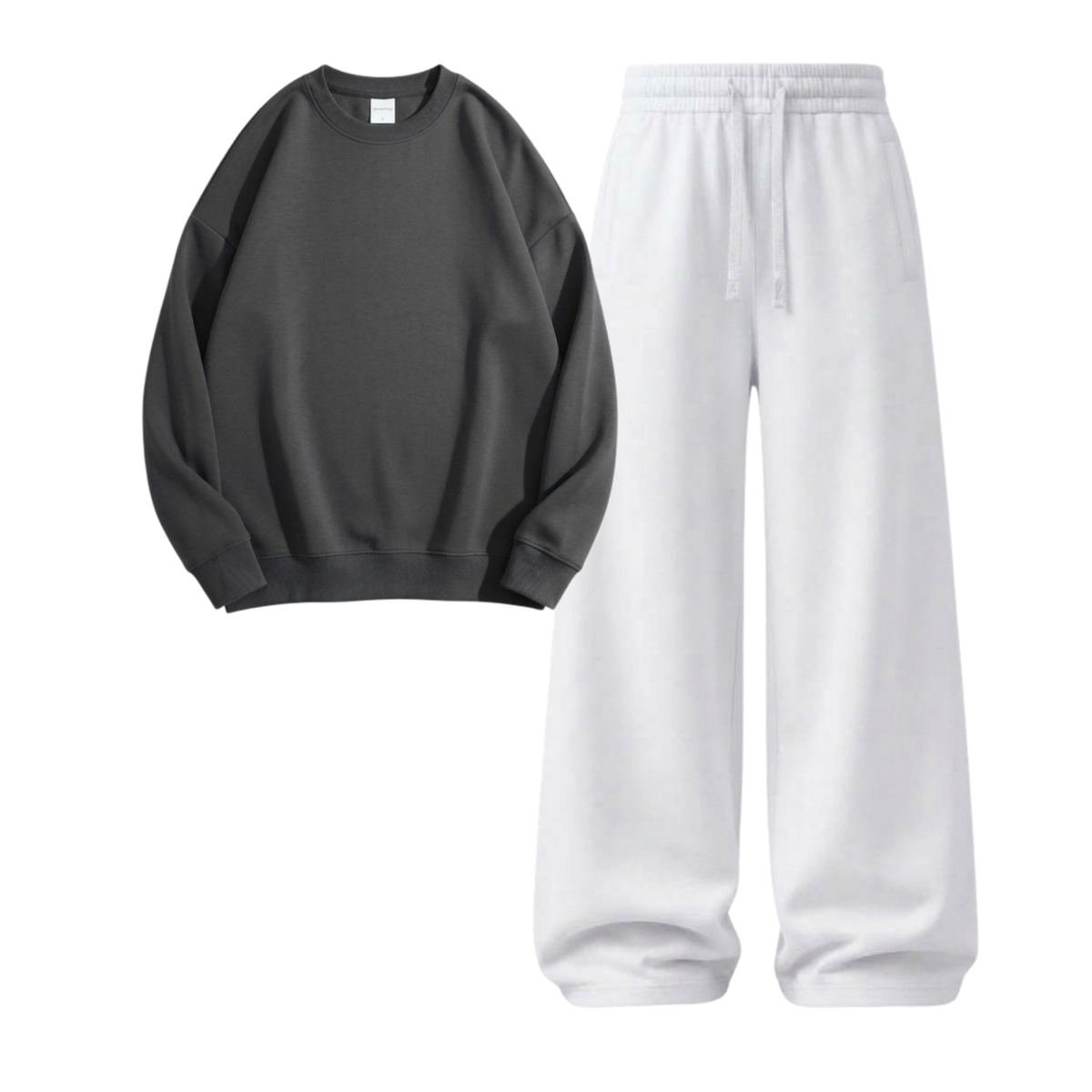 White Wide-Leg Trouser With Sweatshirt