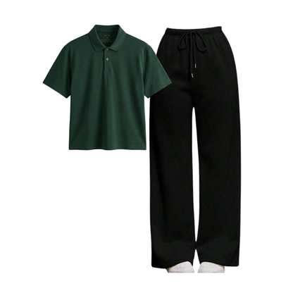 Black Wide-Leg Trouser With Crop Polo