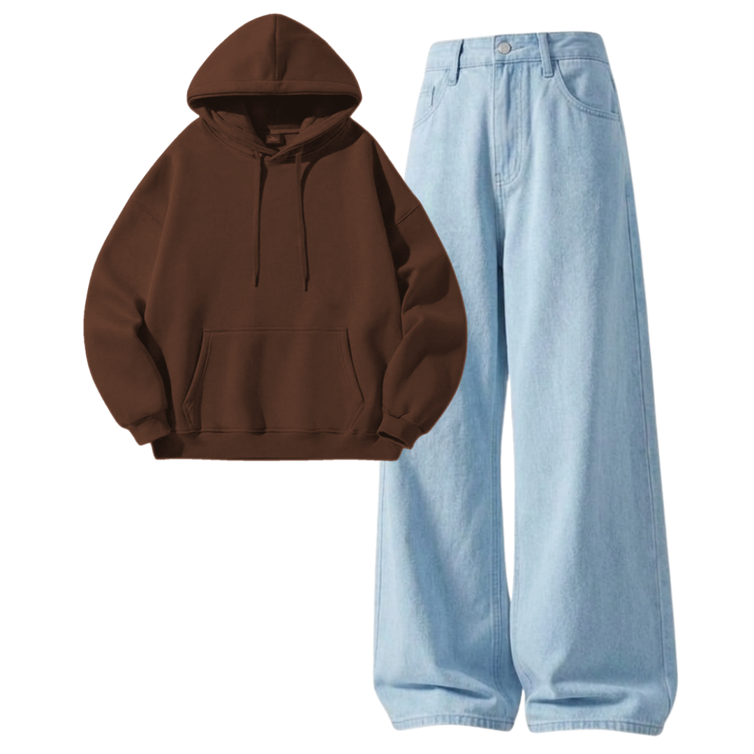Iceblue Baggy Jeans With Hoodie