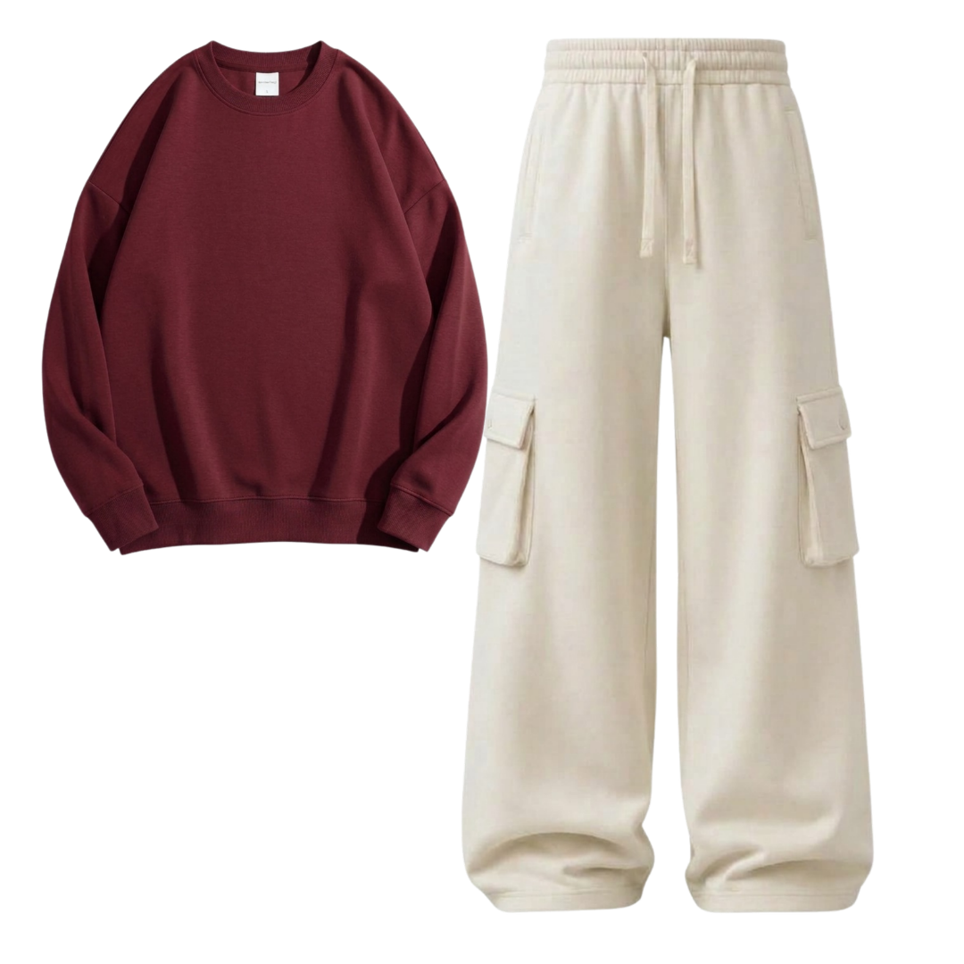 Cream Cargo With Sweatshirt