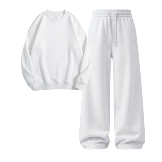 White Wide-Leg Trouser With Sweatshirt